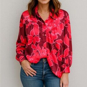 Venus Blouse Satin Floral Long Sleeve – Size 12 (L/XL fit)